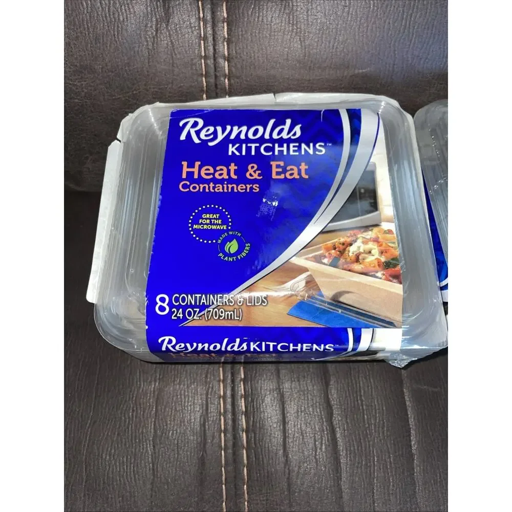 Reynolds Kitchens Heat & Eat Containers 24 oz 8 Count Microwave Safe Lot Of 2